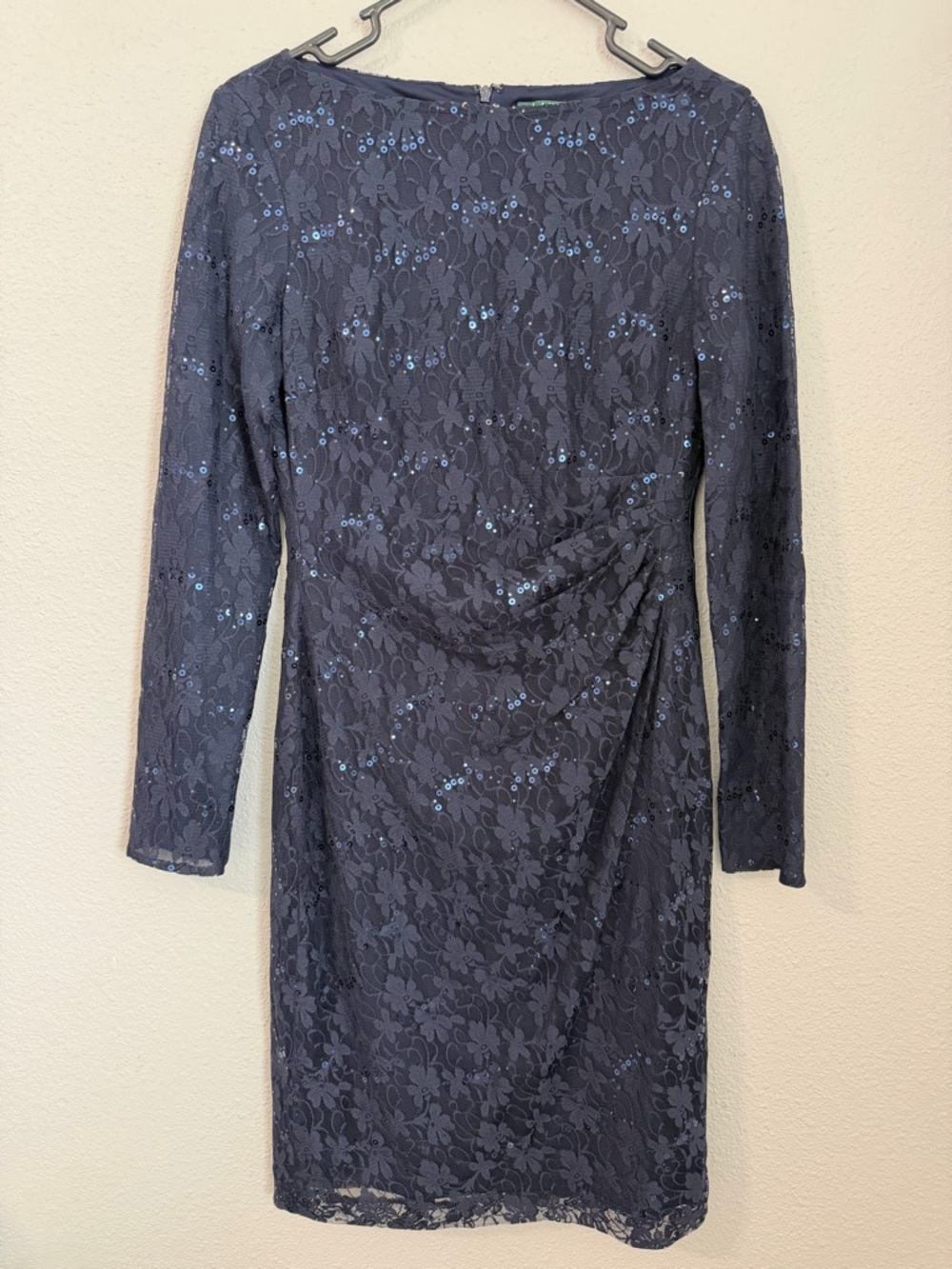 Lauren Ralph Lauren Navy Lace Sequin Long Sleeve Sheath Dress
